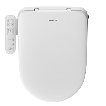 AQUATIZ D-Shaped Smart Toilet Seat AQ1105, Electric Bidet Seat with Self-Cleaning Nozzle, Oscillating Cleaning, Adjustable Warm Water, Deodorizer, Air Dryer,Night Light, Soft Close (Panel Control)