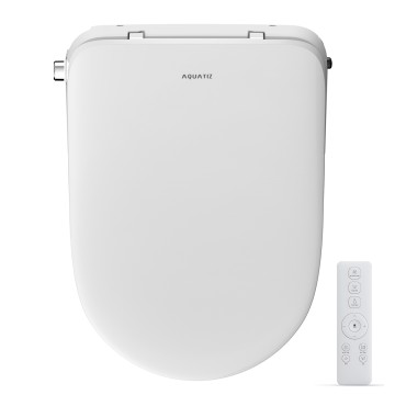 AQUATIZ D-Shaped Smart Toilet Seat AQ1101, Electric Bidet Seat with Self-Cleaning Nozzle, Oscillating Cleaning,Adjustable Warm Water, Deodorizer, Air Dryer,Night Light,Soft Close (Remote Control)