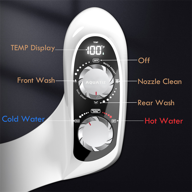 Non-Electric Bidet Attachment for Toilet Seat, Dual Temperature Rear and Feminine Wash, 7.9ft Hot Water Hose, Temperature Display-product