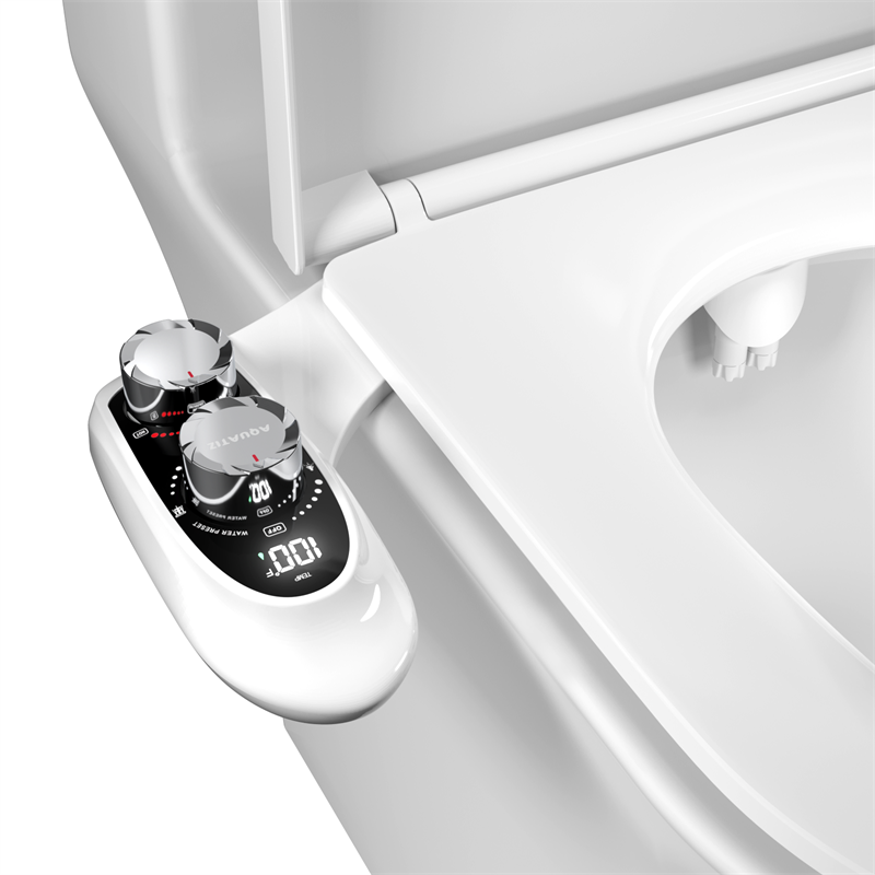 Non-Electric Bidet Attachment for Toilet Seat, Dual Temperature Rear and Feminine Wash, 7.9ft Hot Water Hose, Temperature Display