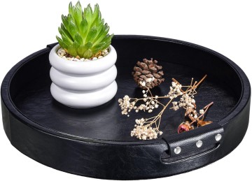 Round Vegan Leather Tray