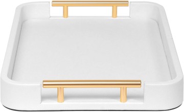 Decorative Tray Vegan Leather Metal Handles