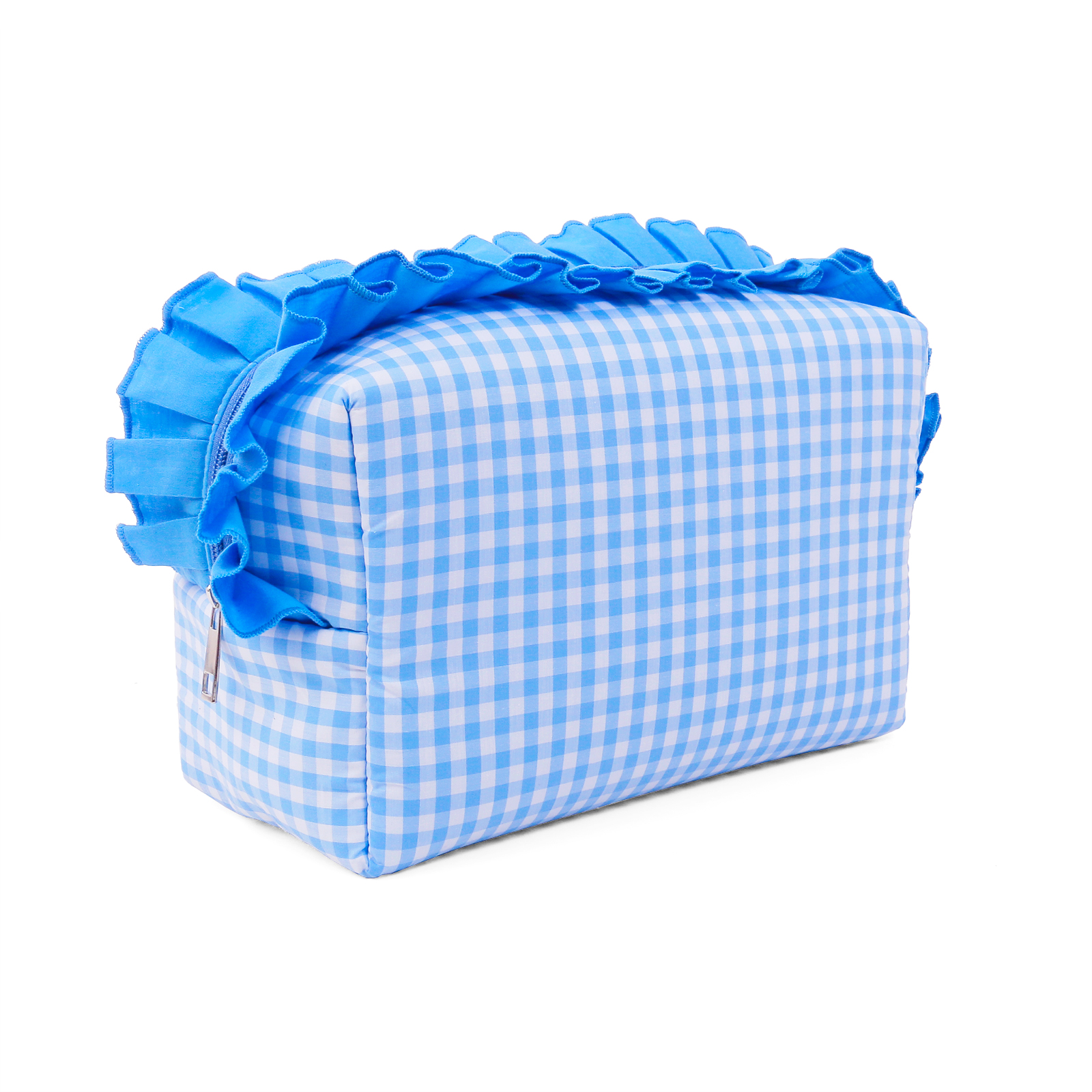 Wadded Ruffle Blue Gingham Washbag