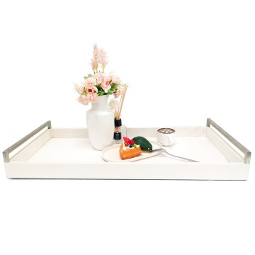 Metal Handle Shagreen Leather Long Tray