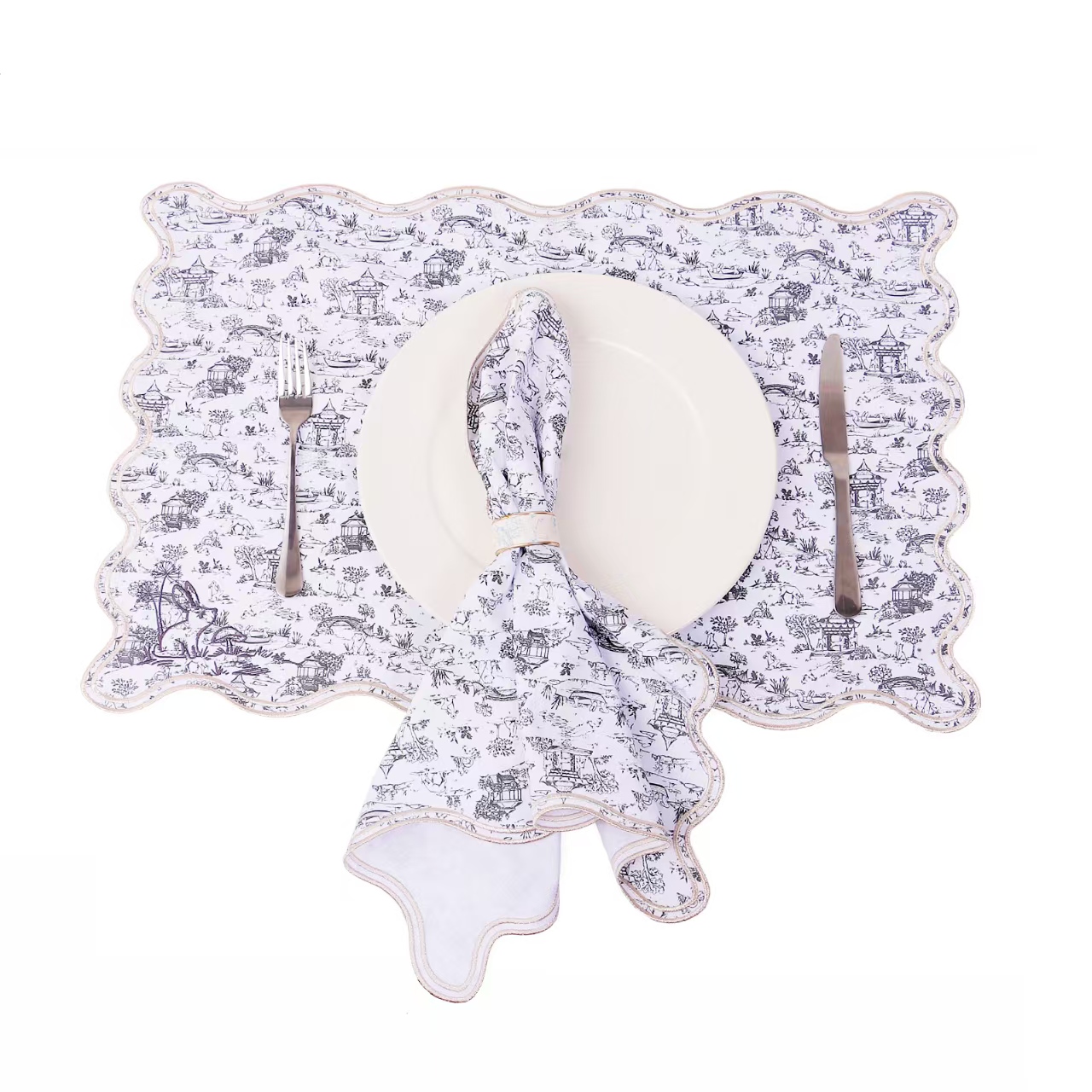 Embroidered scalloped edge placemat