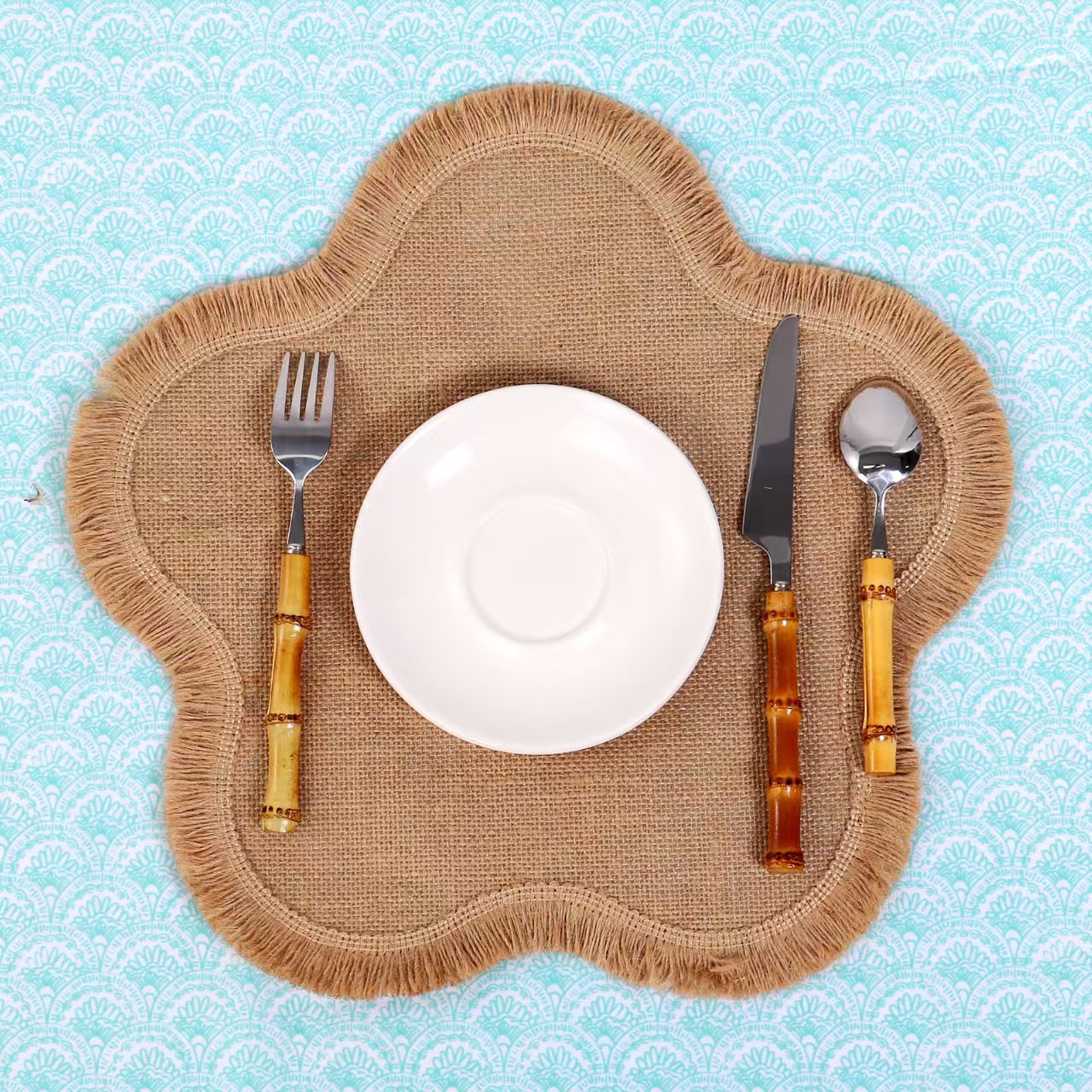 Fringe Scallop edge imitation jute placemat-1