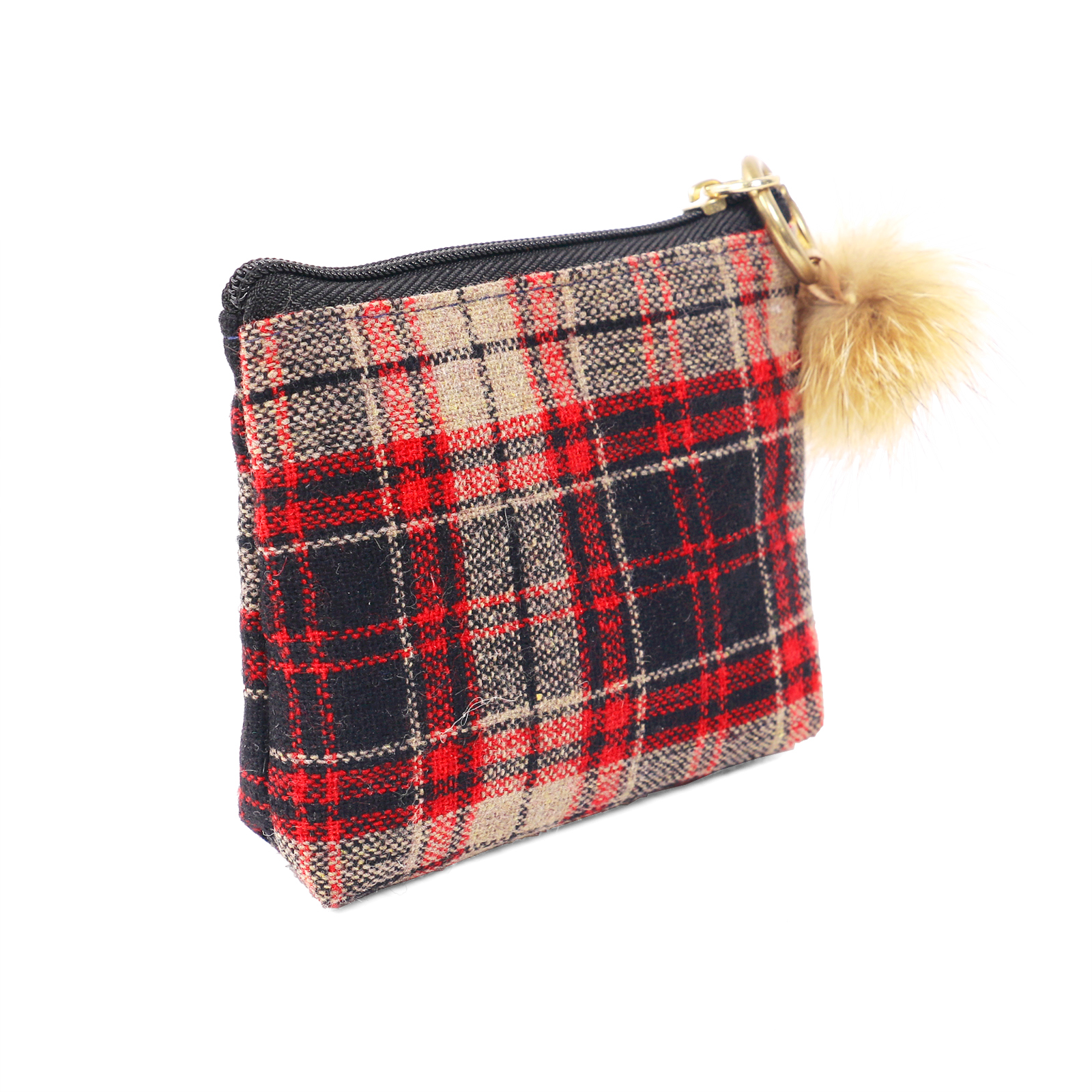 plaid -zippered -coin-Pouch
