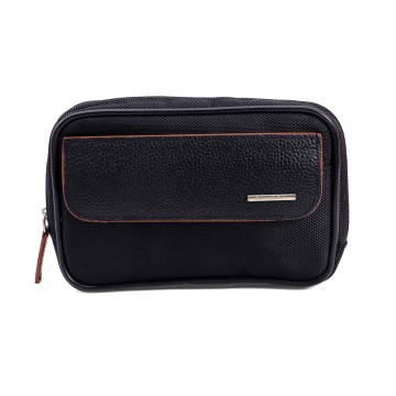 Men's Nylon Toiletry Bag - Leather Flap with Hidden Pocket & Organizer