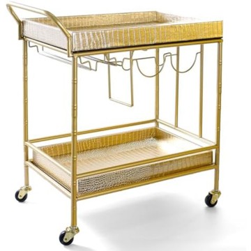 Metal Rolling Mini Bar Cart with 2 removable trays