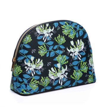 Oyster Shaped Vegan Leather Large Cosmetic Bag Bees Flower