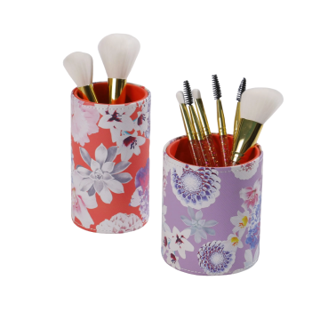Beauty Printed Vegan Leather Makeup Brush Holde...