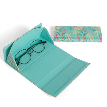Leaves Print Vegan Leather Folding Glasses Case
