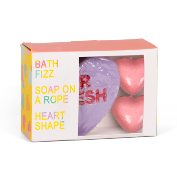 Heart shape soap  and 3pcs heart shape bath bombs in soap pouch