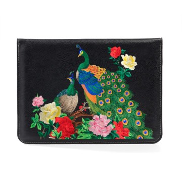Peacock embroidery leather sleeve cover case