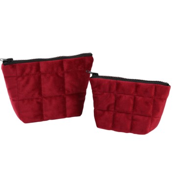 Quilted velvet cosmetic pouch