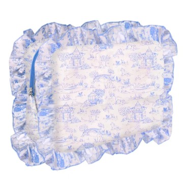 Ruffle cotton toile cosmetic bag