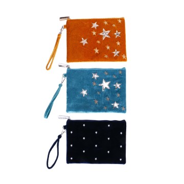 Embroidery velvet make up zipper pouch bag
