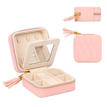Vegan leather jewelry travel case with mirror