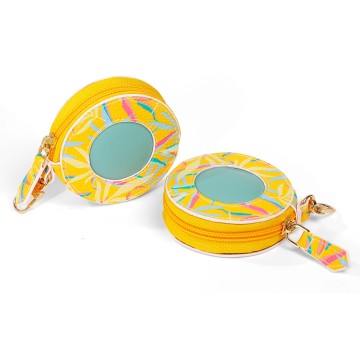 round vegan leather mini coin purse keychain