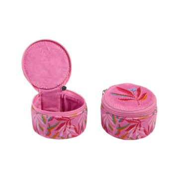 Embroidered Cotton Velvet Round Jewelry Case