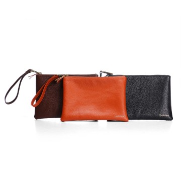 Vegan leather multi-purpose zipper flat bag