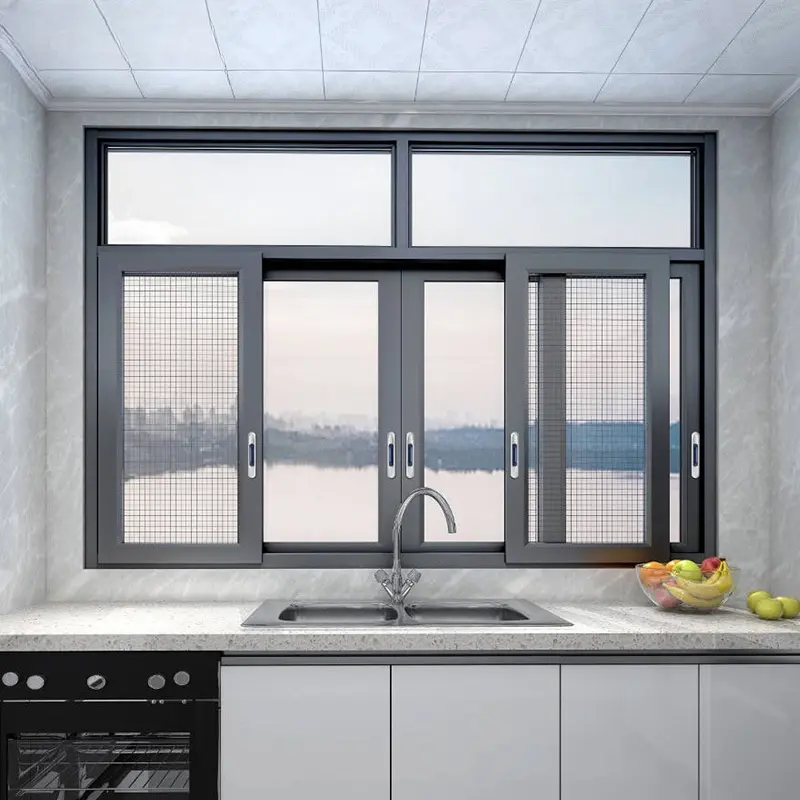 JL Black Aluminum Sliding Window French Window Aluminum material