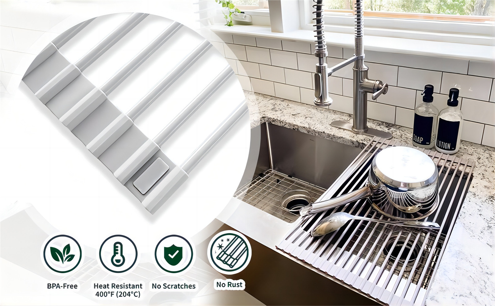 อ่างล้างจานแบบพับได้อเนกประสงค์ Roll-Up Dish Drying Rack (10)j1u