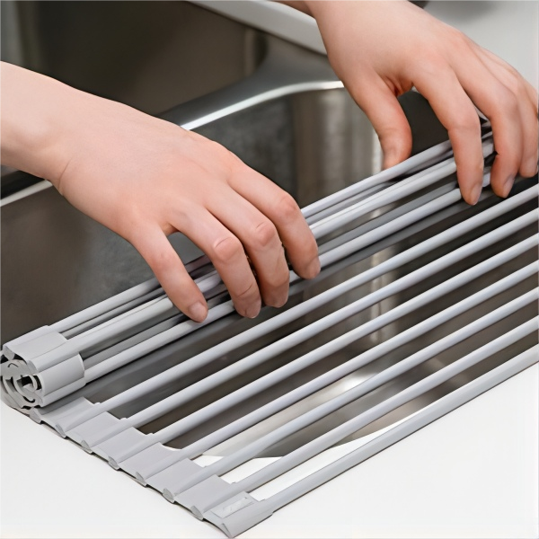 อ่างล้างจานแบบพับได้อเนกประสงค์ Roll-Up Dish Drying Rack (3)awj