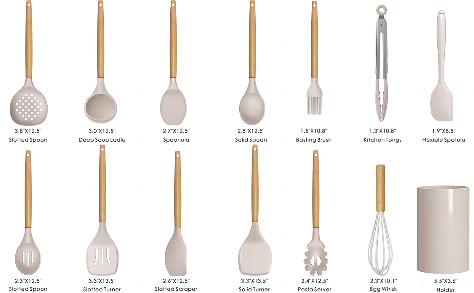 Wooden handles Silicone Kitchen Cooking Utensils (16)wxu