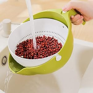 Colander Boleh Diputar dengan Mangkuk Basuh untuk Buah-buahan dan Sayur-sayuran 1 (5)9zr