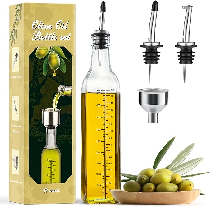 Bouteille distributrice d'huile d'olive en verre