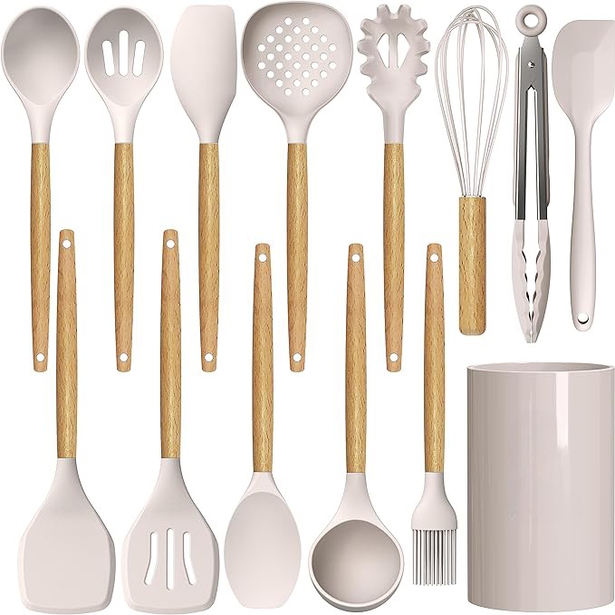 Alças de madeira Utensílios de cozinha de silicone