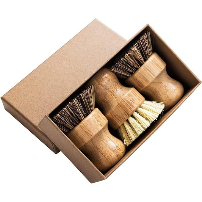 Bamboo Round Palm Pot Brush For Kitchen