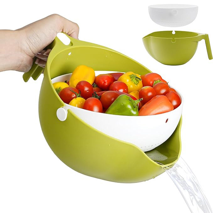 Rotatable Colander with Wash Bowl for Fruits and Vegetables