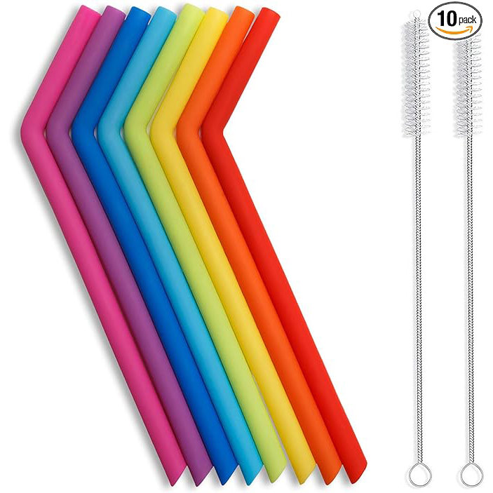 Long Flexible Silicone Drinking Straws with Cleaning Brushes