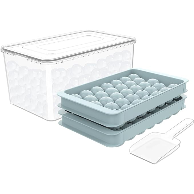 Round Ice Cube Tray with Lid & Bin