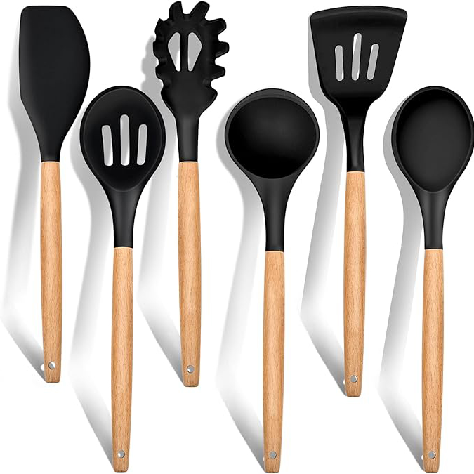 Utensílios de cozinha de nylon com cabo de madeira