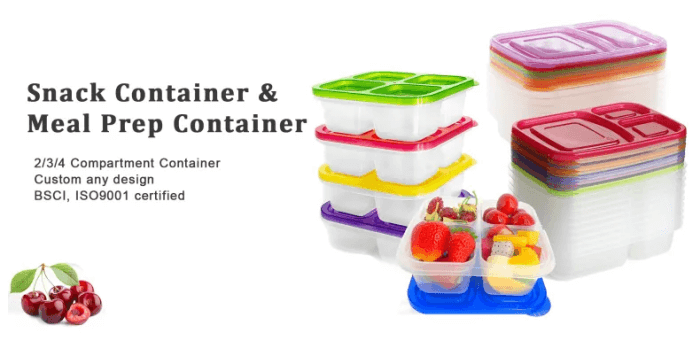 Reusable 2/3/4 Compartments Meal Prep Plastic Containers