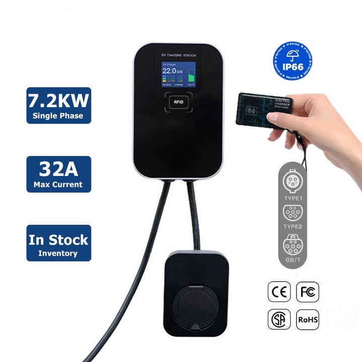 Factory Price 7KW 32A RFID Swipe Card Home ev charging station wallbox with LCD Screen