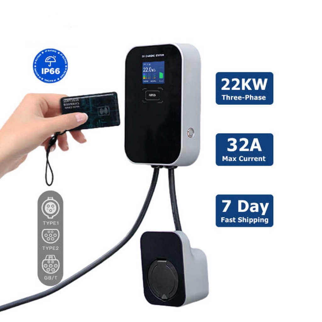 Wholesale EV Wall-mounted Charging Stations 22kW 32A 3phase EVSE RFID Electric Vehicle Charger for Public Charging