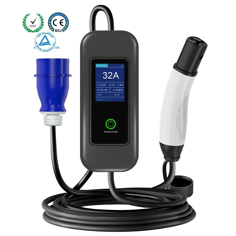 Домашнее Однофазное Зарядное Устройство 32A 7KW Tesla Portable EV Charger С Вилкой CEE Power Plug