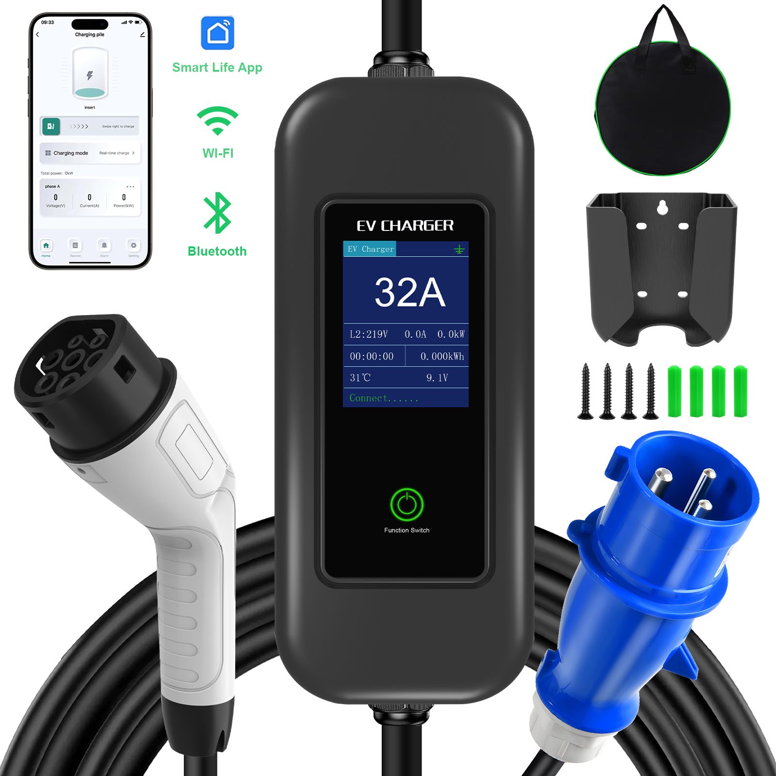 Portable EV Charger Type 2 8/10/13/16/32A ...