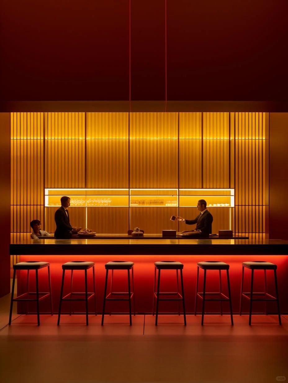 "Red and Gold Jazz Pavilion" Old Money Style Cigar Whiskey Bar