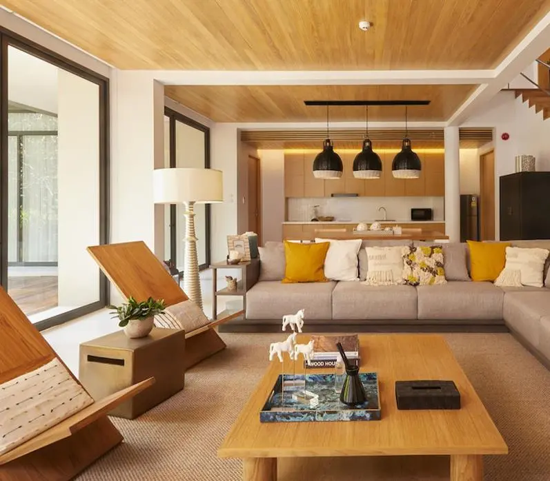 Natural log engineering hotel furniture double bed F040