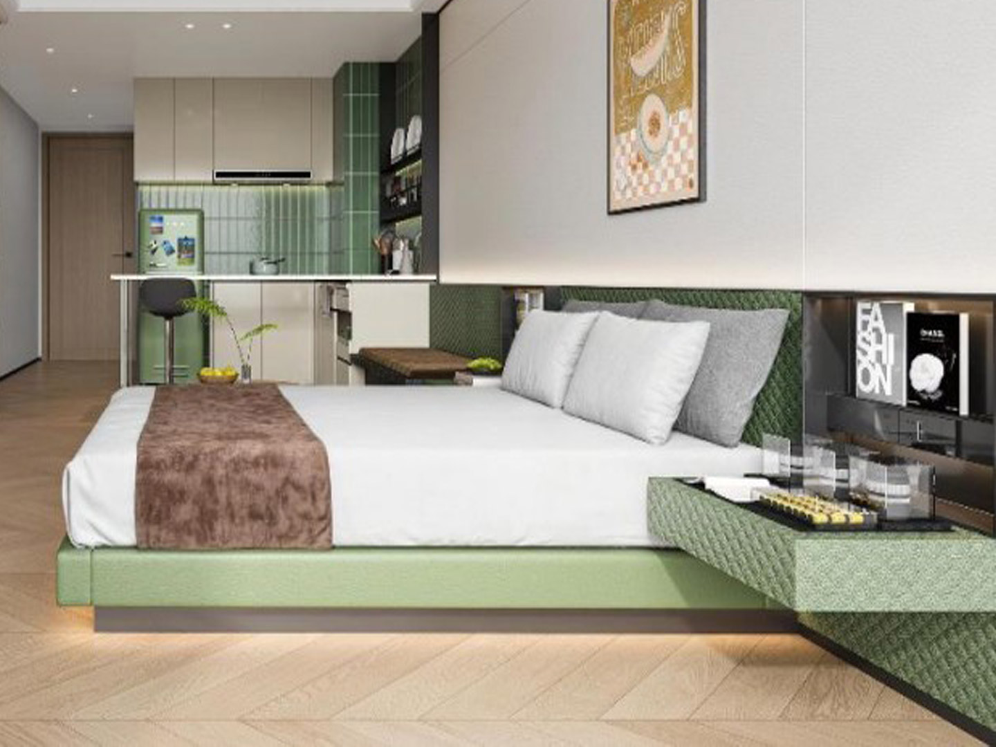 Modern apartment rental unit with minimalist st...
