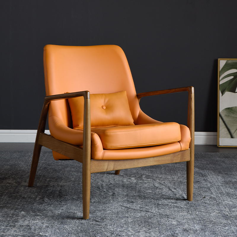 Solid wood and leather armchair F133