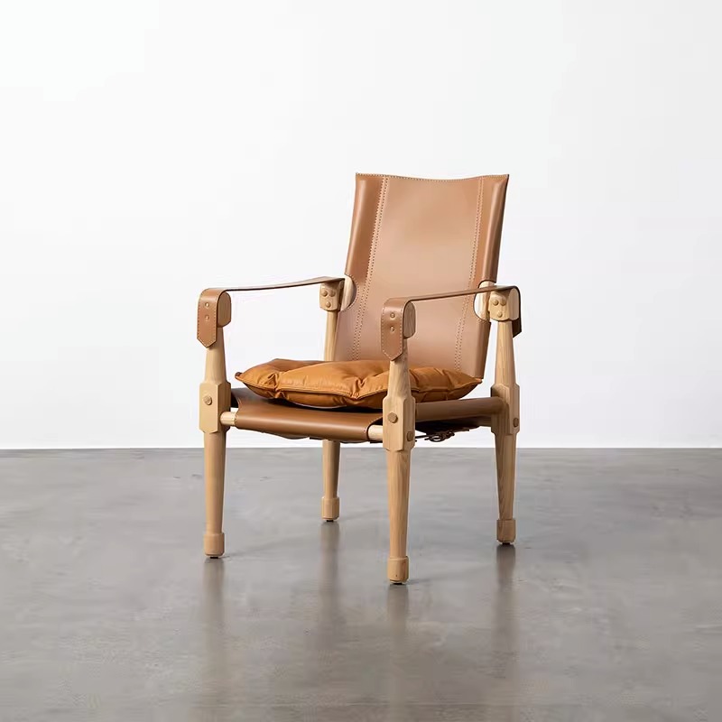 Natural log leather leisure chair F144