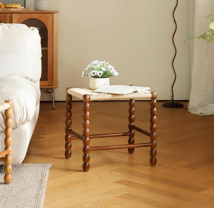 Solid wood rattan stool F180
