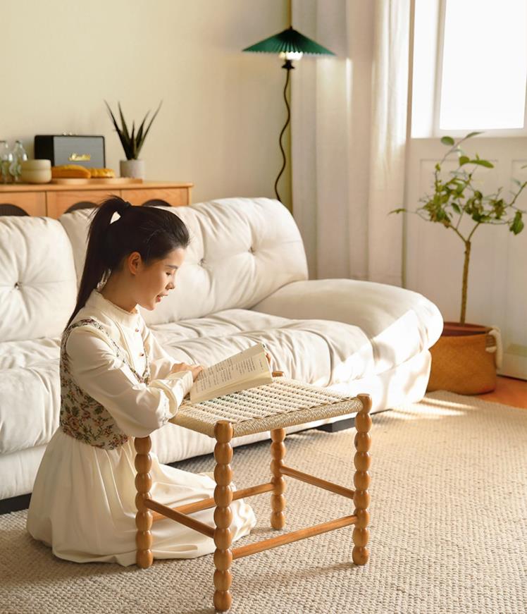 Solid wood rattan stool F180