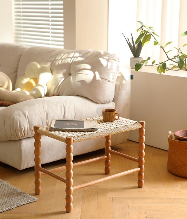 Solid wood rattan stool F180